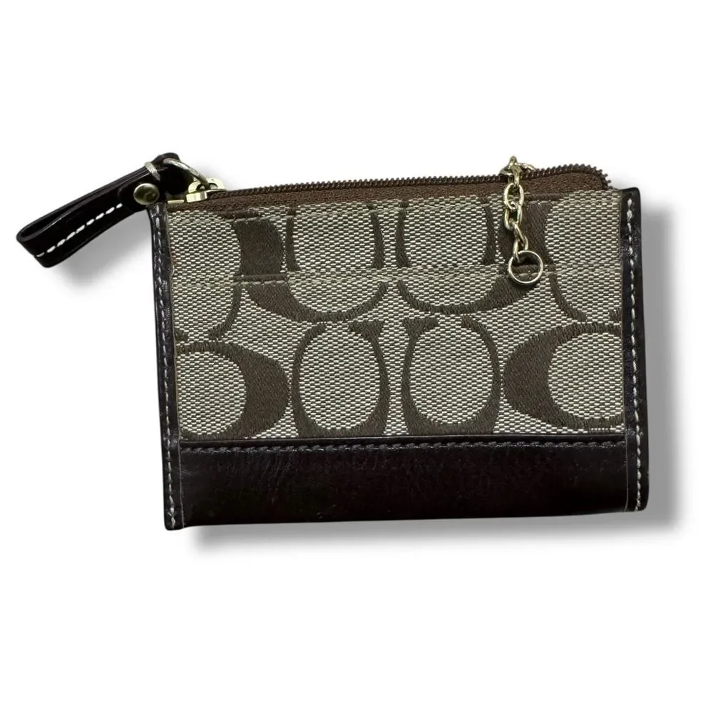 Coach Hampton Mini Skinny ID, Coin Case Khaki Chestnut Compact Everyday Wallet